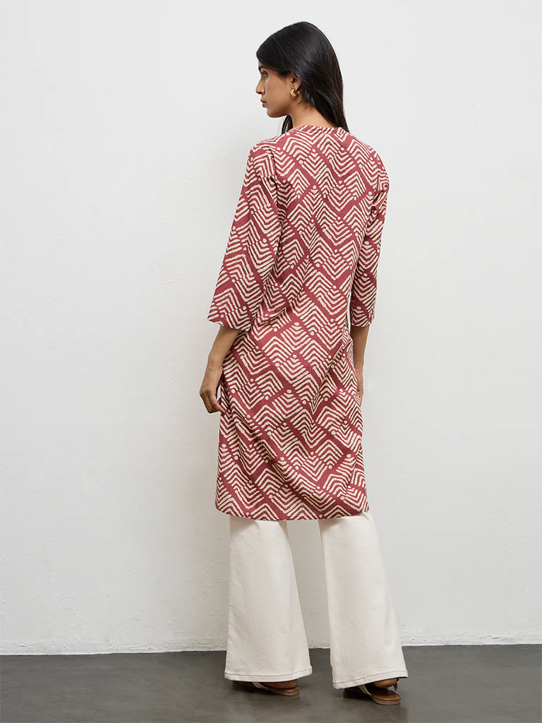 Utsa Rust Printed Cotton Straight Kurta - Image 4