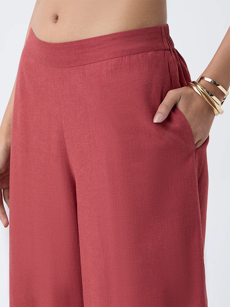 Utsa Rust Solid Cotton Palazzos - Image 3