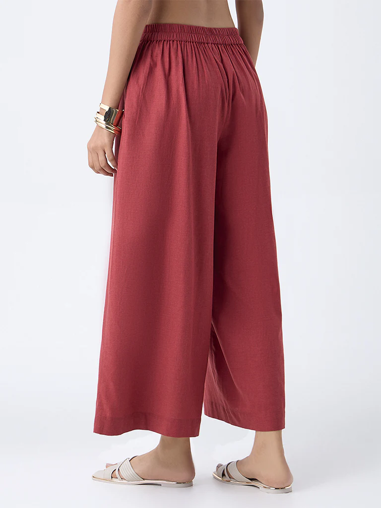 Utsa Rust Solid Cotton Palazzos - Image 4