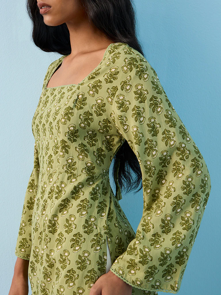 Utsa Sage Botanical Design Kurti - Image 3