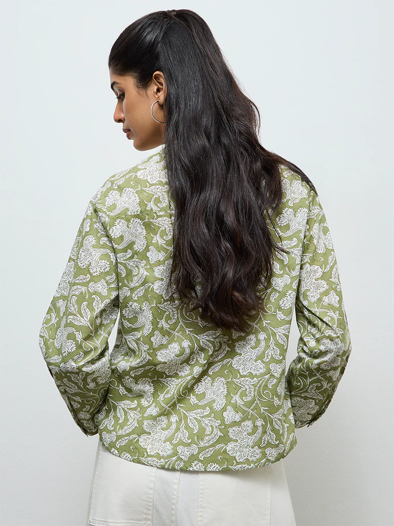 Utsa Sage Floral Pattern Cotton Tunic - Image 4