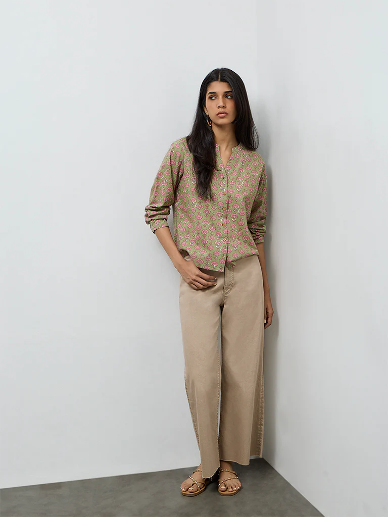 Utsa Sage Floral Printed Cotton Tunic - Image 2