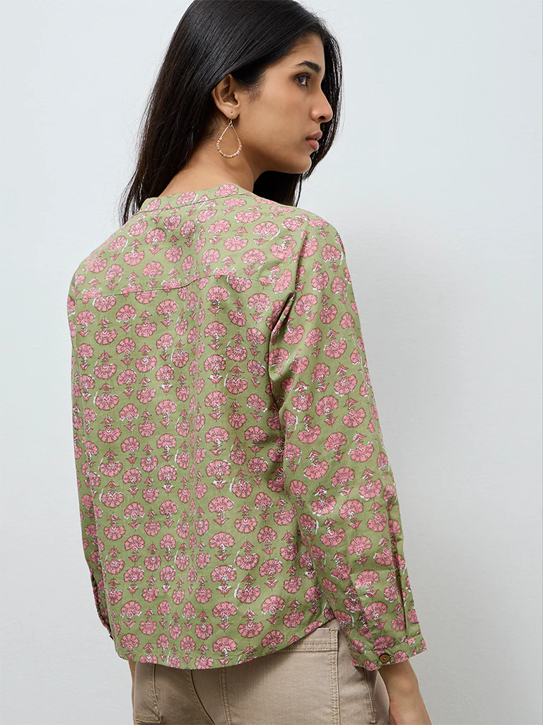 Utsa Sage Floral Printed Cotton Tunic - Image 4