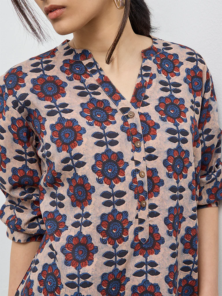 Utsa Taupe Foliage Design Tunic - Image 3
