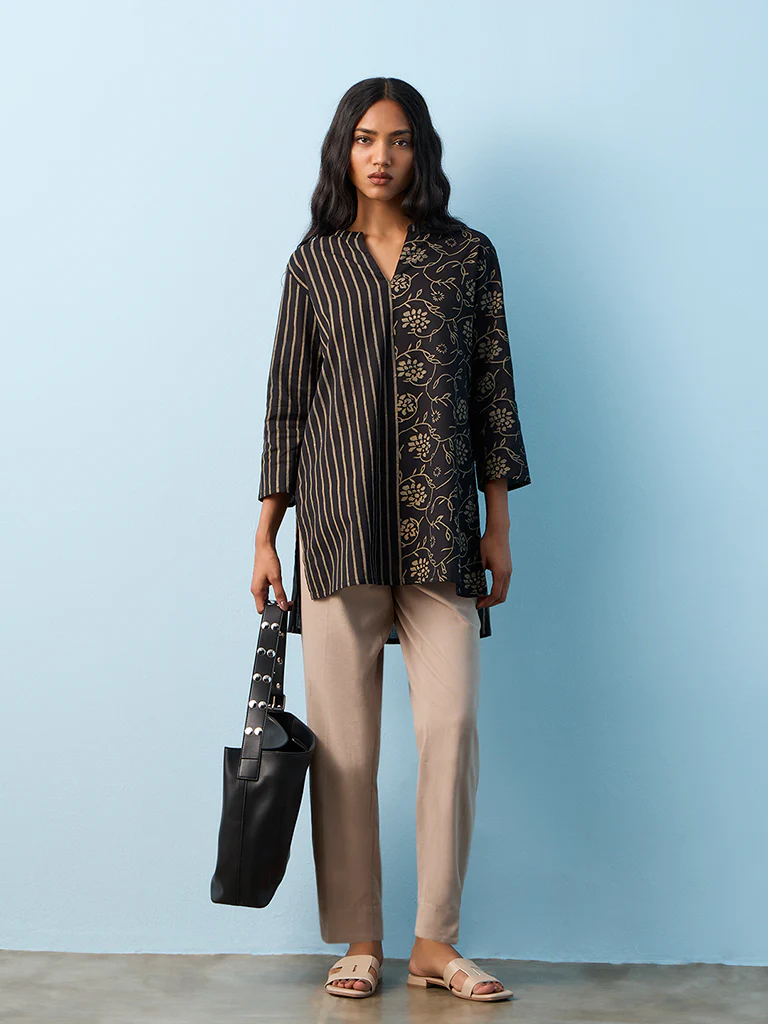 Utsa Taupe Solid Cotton-Blend Pants - Image 2