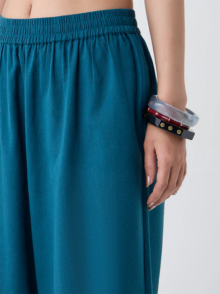 Utsa Teal Cotton-Blend Ethnic Pants - Image 3