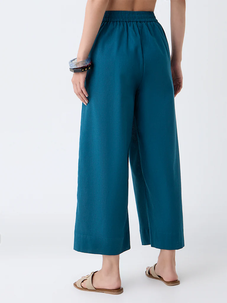 Utsa Teal Cotton-Blend Ethnic Pants - Image 4