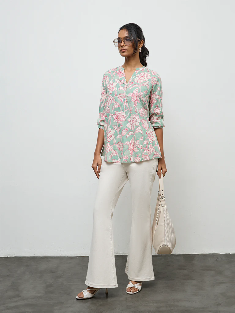 Utsa Teal Floral Printed Tunic - Image 2