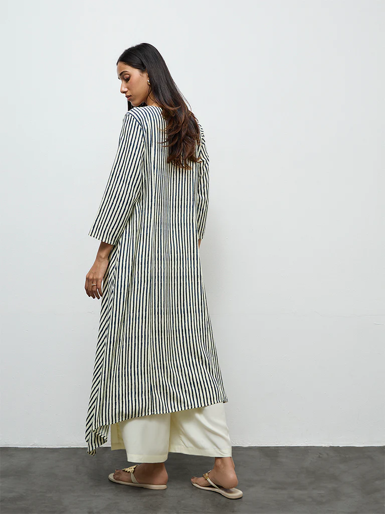 Utsa Teal Striped A-Line Kurta - Image 4
