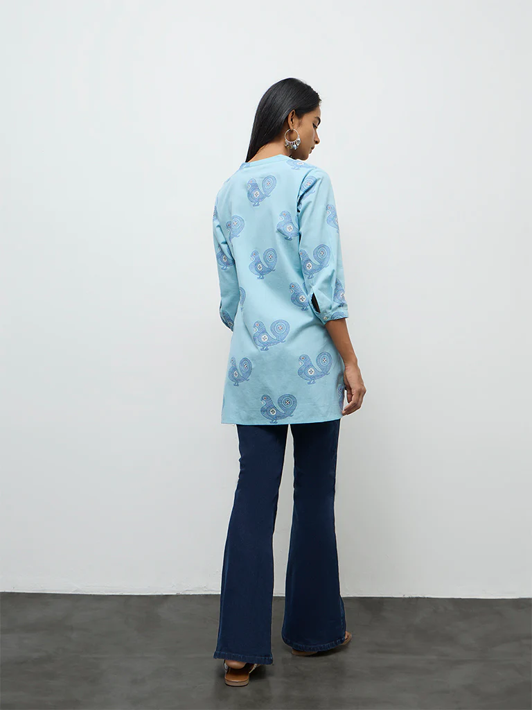Utsa Turquoise Printed Cotton-Blend Kurti - Image 4