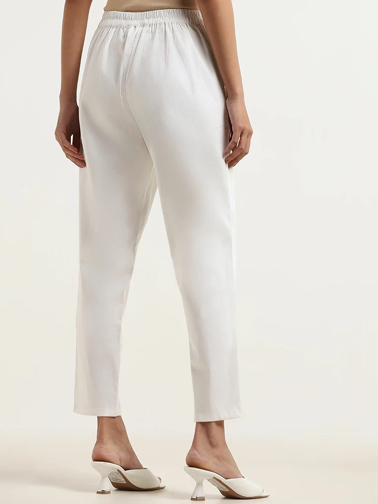 Utsa White Cotton-Blend Straight-Leg Pants - Image 3