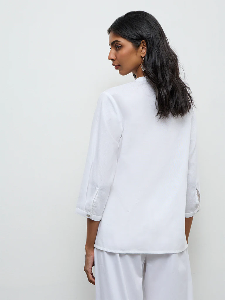 Utsa White Floral Embroidered Cotton-Blend Tunic - Image 4
