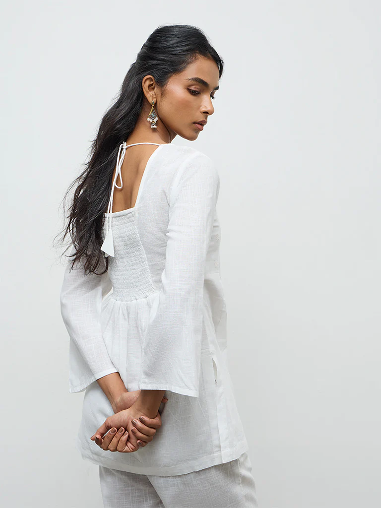 Utsa White Floral Embroidered Cotton Kurti - Image 4