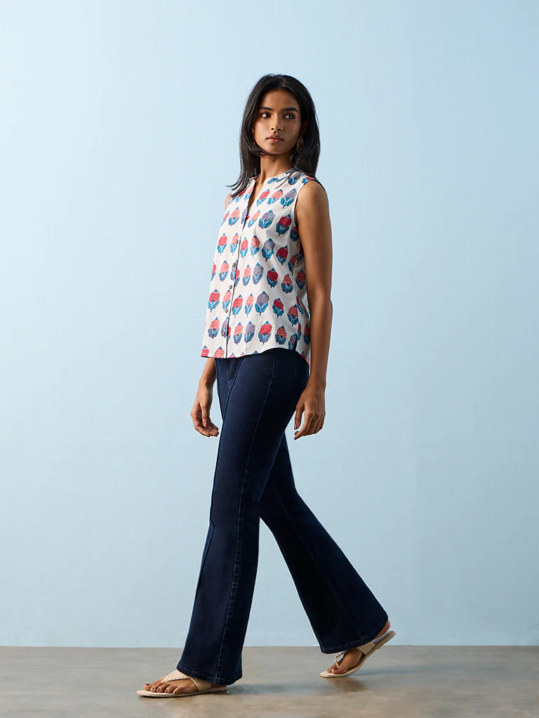 Utsa White Floral Printed Cotton Tunic - Image 2