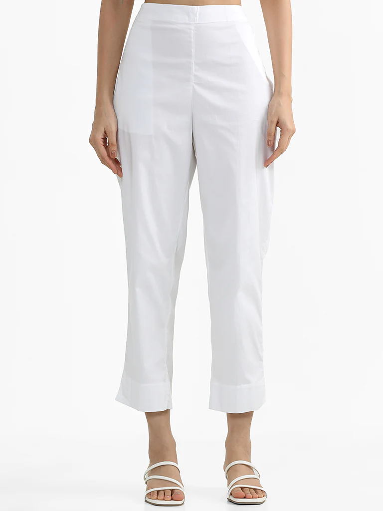 Utsa White Poplin Ethnic PantsĀ - Image 2