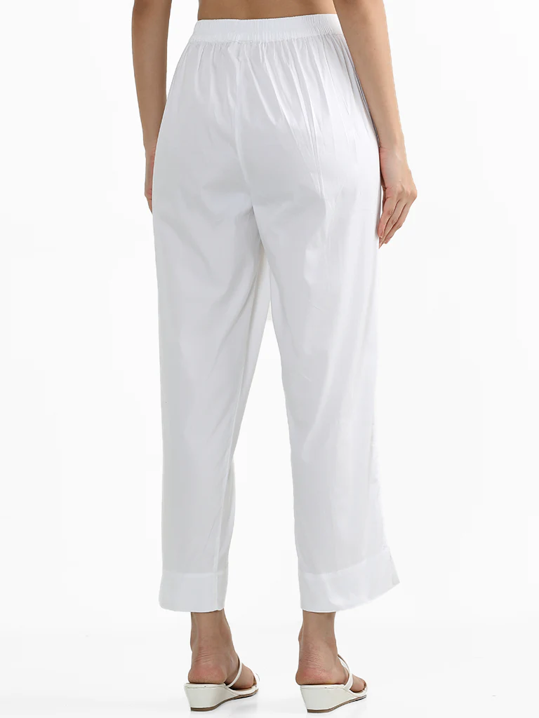Utsa White Poplin Ethnic PantsĀ - Image 4