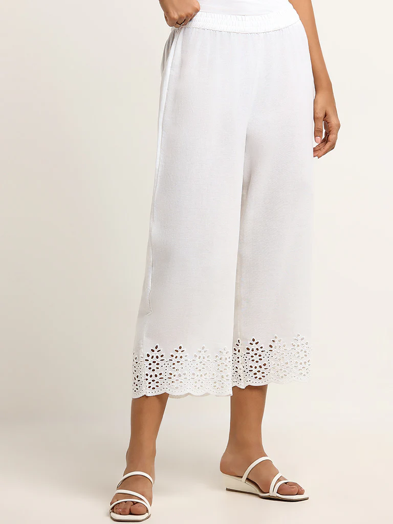 Utsa White Schiffli Pants - Image 3