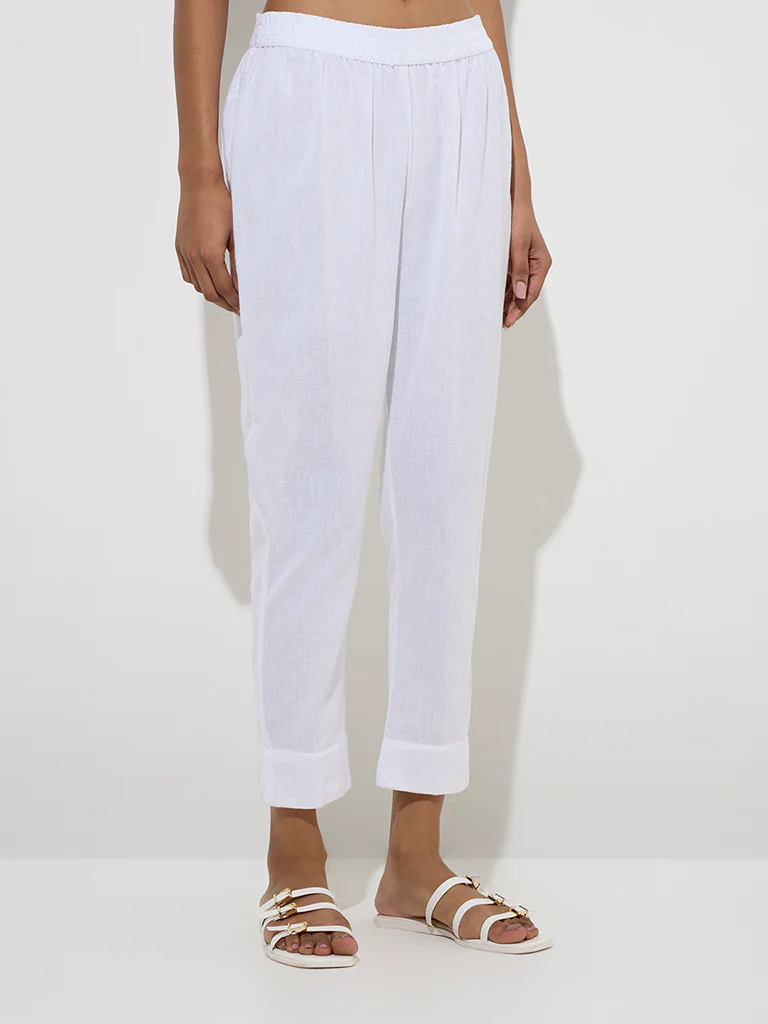 Utsa White Solid Cotton Ethnic PantsĀ - Image 2