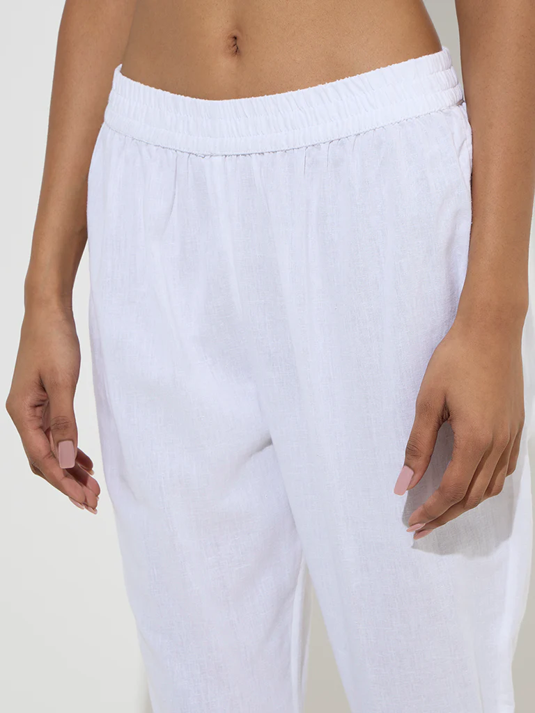 Utsa White Solid Cotton Ethnic PantsĀ - Image 3