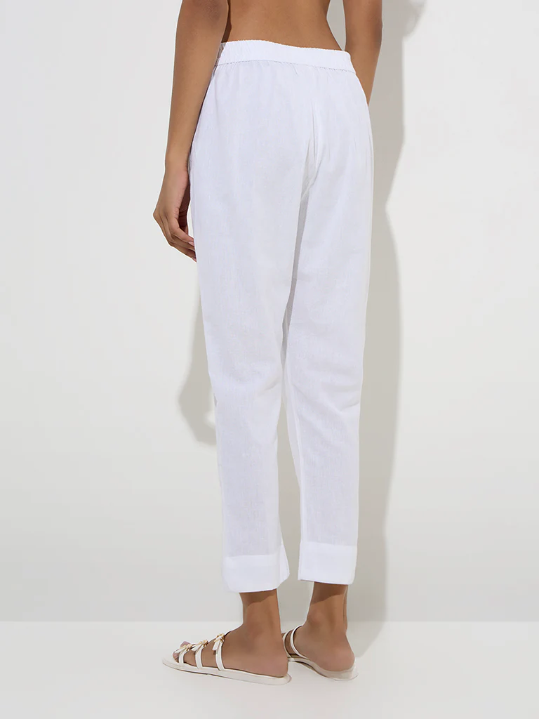 Utsa White Solid Cotton Ethnic PantsĀ - Image 4