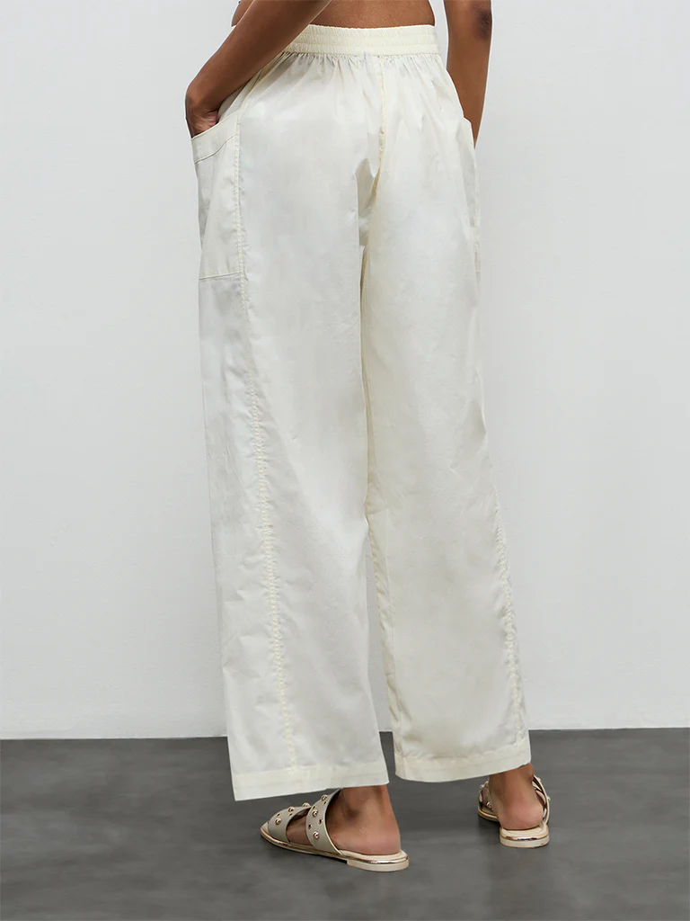 Utsa White Solid Cotton Pants - Image 4