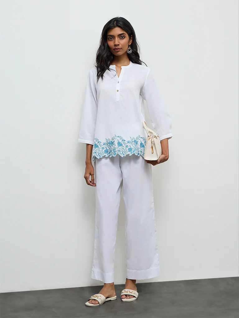 Utsa White Solid Cotton Pants - Image 2