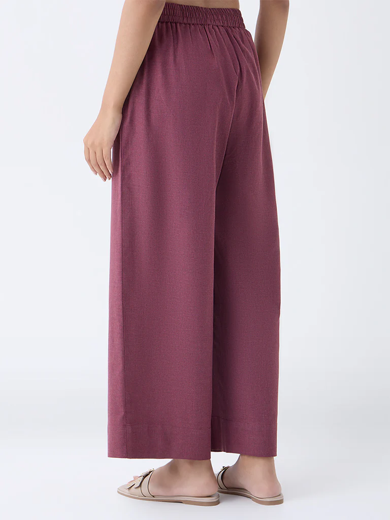 Utsa Wine Solid Cotton Palazzos - Image 4