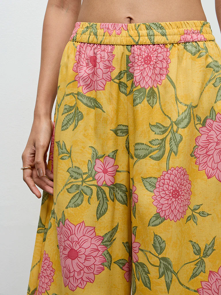 Utsa Yellow Floral Design Palazzos - Image 3
