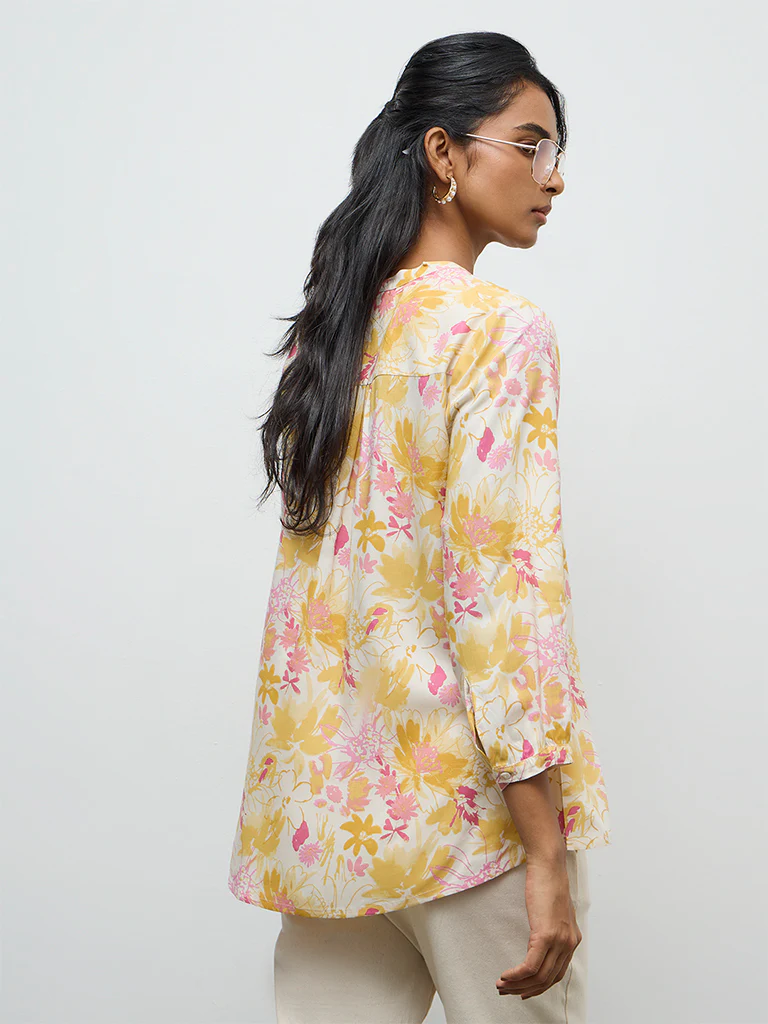 Utsa Yellow Floral Design Tunic - Image 4
