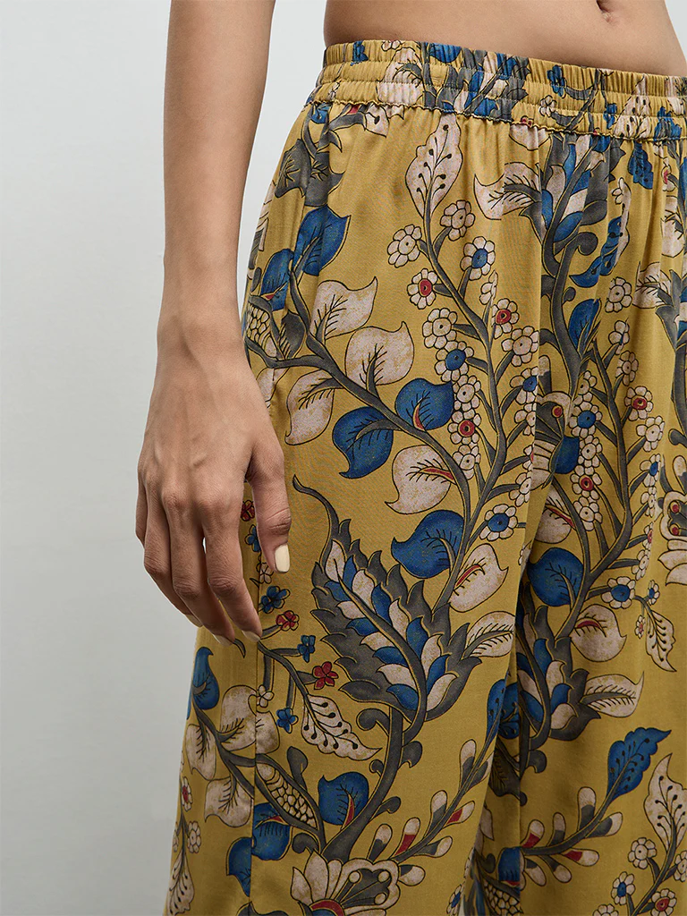 Utsa Yellow Floral Printed Pants - Image 3