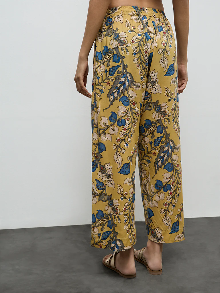 Utsa Yellow Floral Printed Pants - Image 4