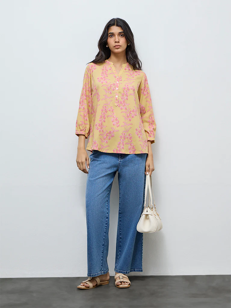 Utsa Yellow Floral Printed Tunic - Image 2