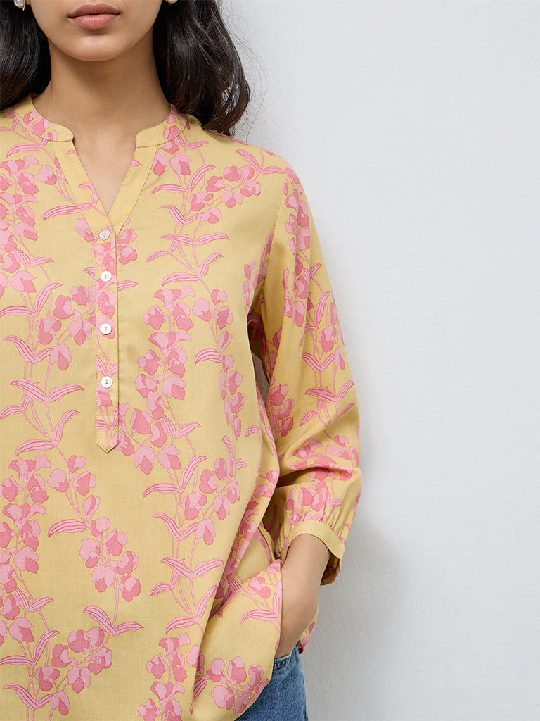 Utsa Yellow Floral Printed Tunic - Image 3