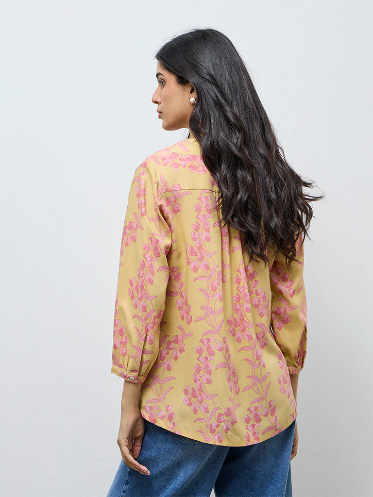 Utsa Yellow Floral Printed Tunic - Image 4