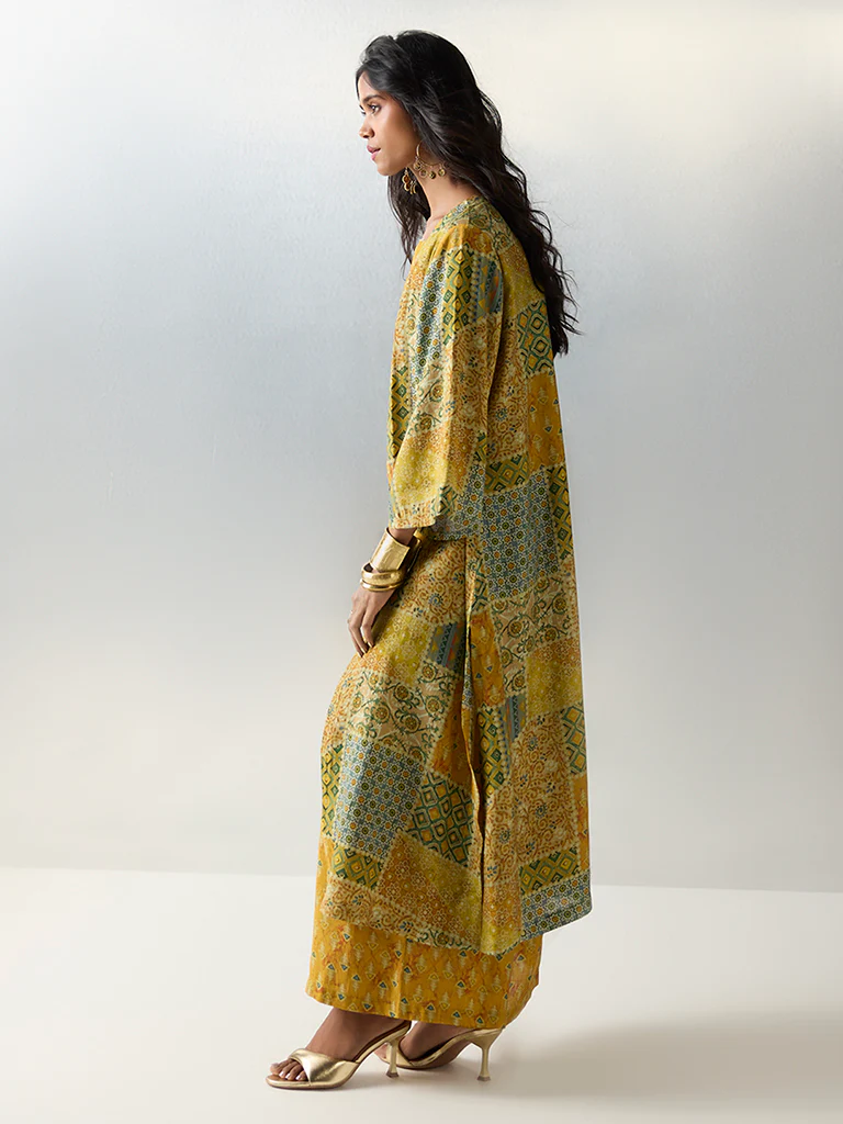 Utsa Yellow Printed Ethnic Shrug - Image 2
