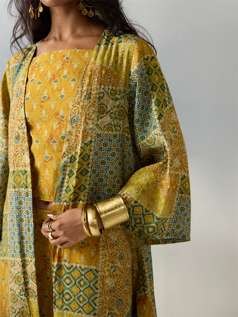 Utsa Yellow Printed Ethnic Shrug - Image 3