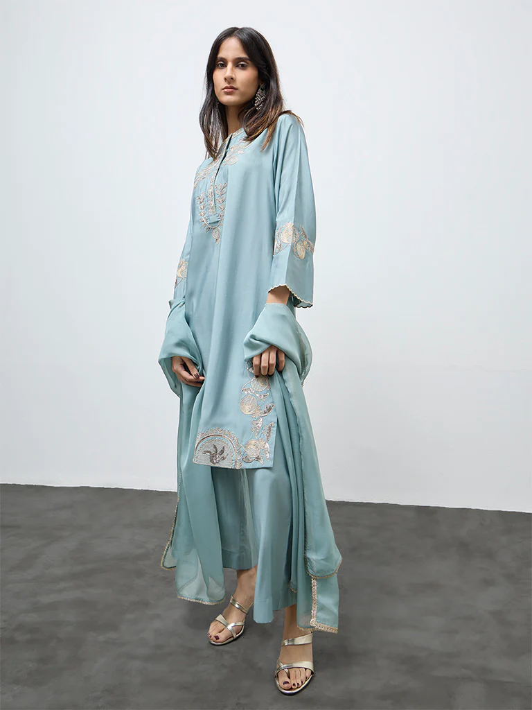 Vark Aqua Embroidered A-Line Ethnic Set - Image 2
