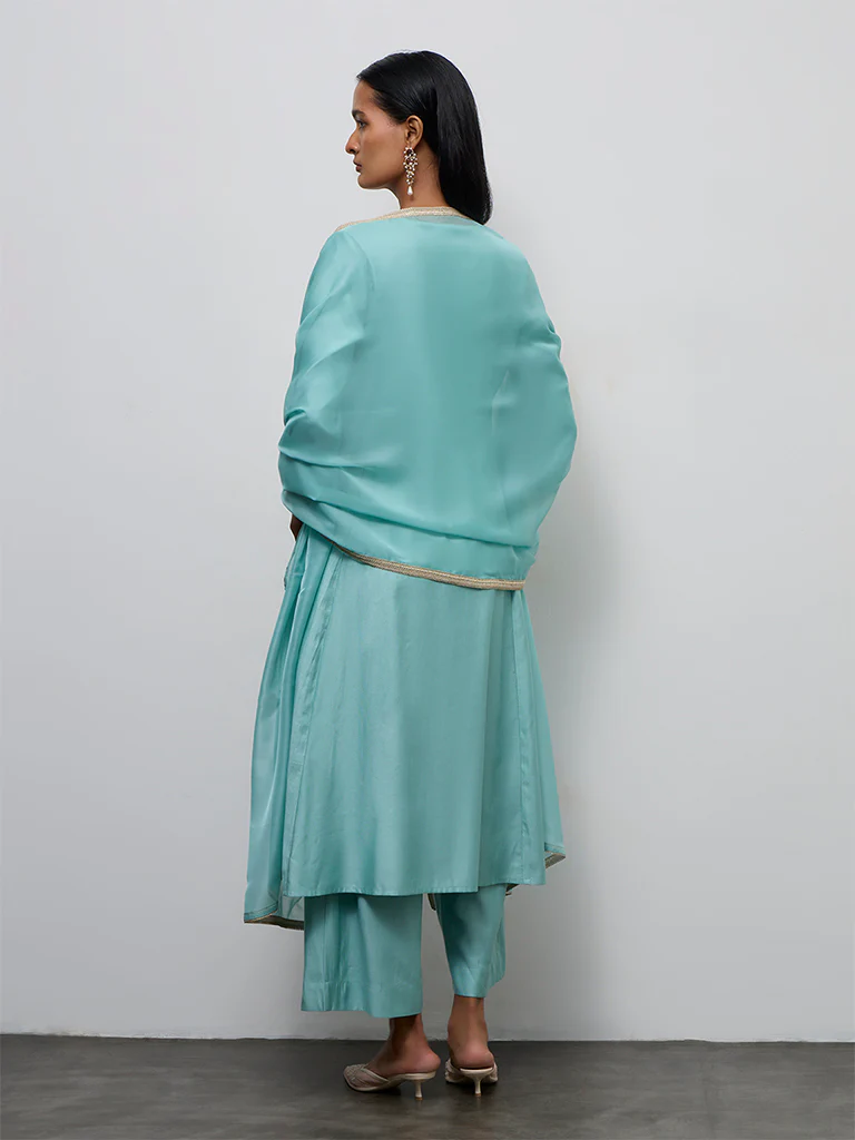 Vark Aqua Embroidered Anarkali Ethnic Set - Image 4