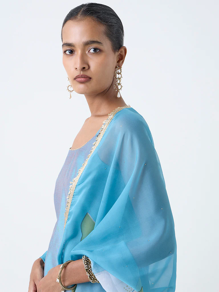 Vark Aqua Solid A-Line Ethnic Set - Image 3
