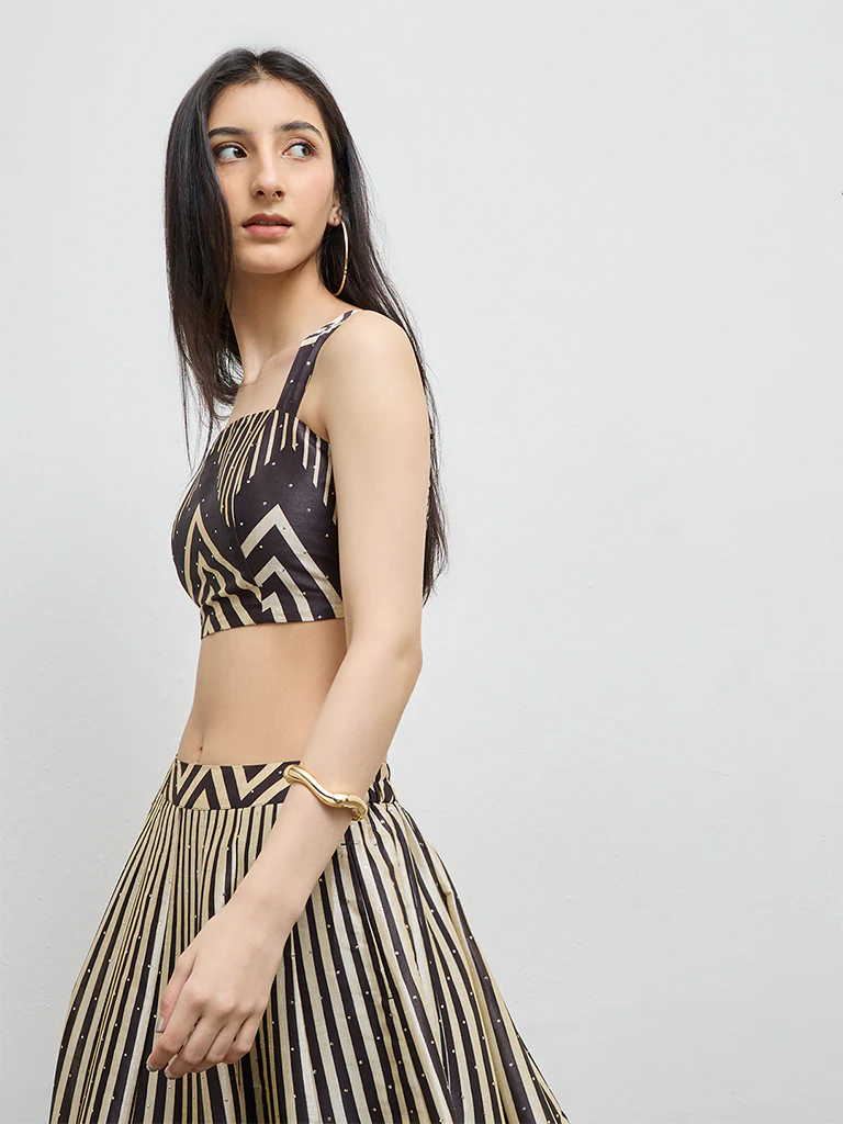 Vark Black Chevron Printed Top