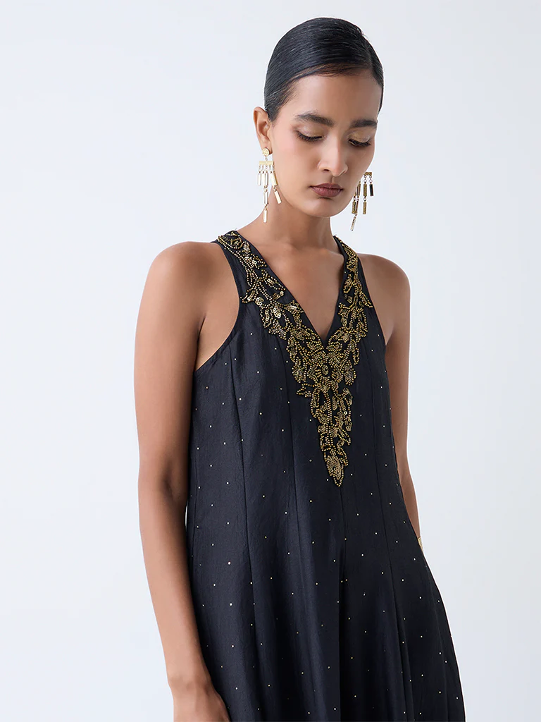 Vark Black Embellished A-Line Dress - Image 3