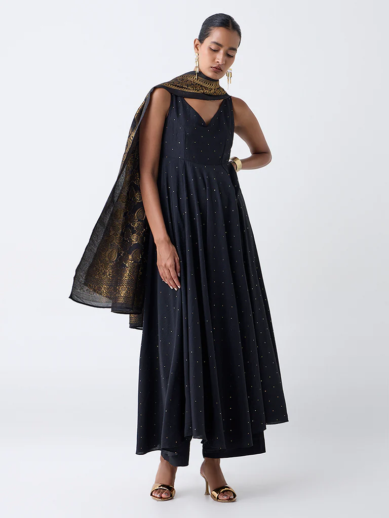 Vark Black Embellished A-Line Ethnic Set - Image 2