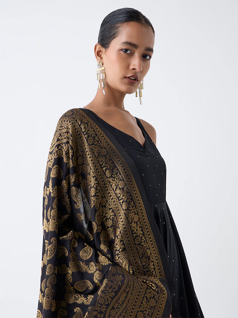 Vark Black Embellished A-Line Ethnic Set - Image 3