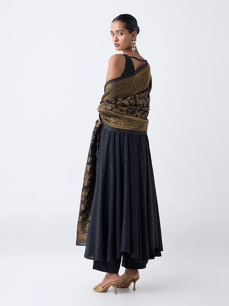 Vark Black Embellished A-Line Ethnic Set - Image 4