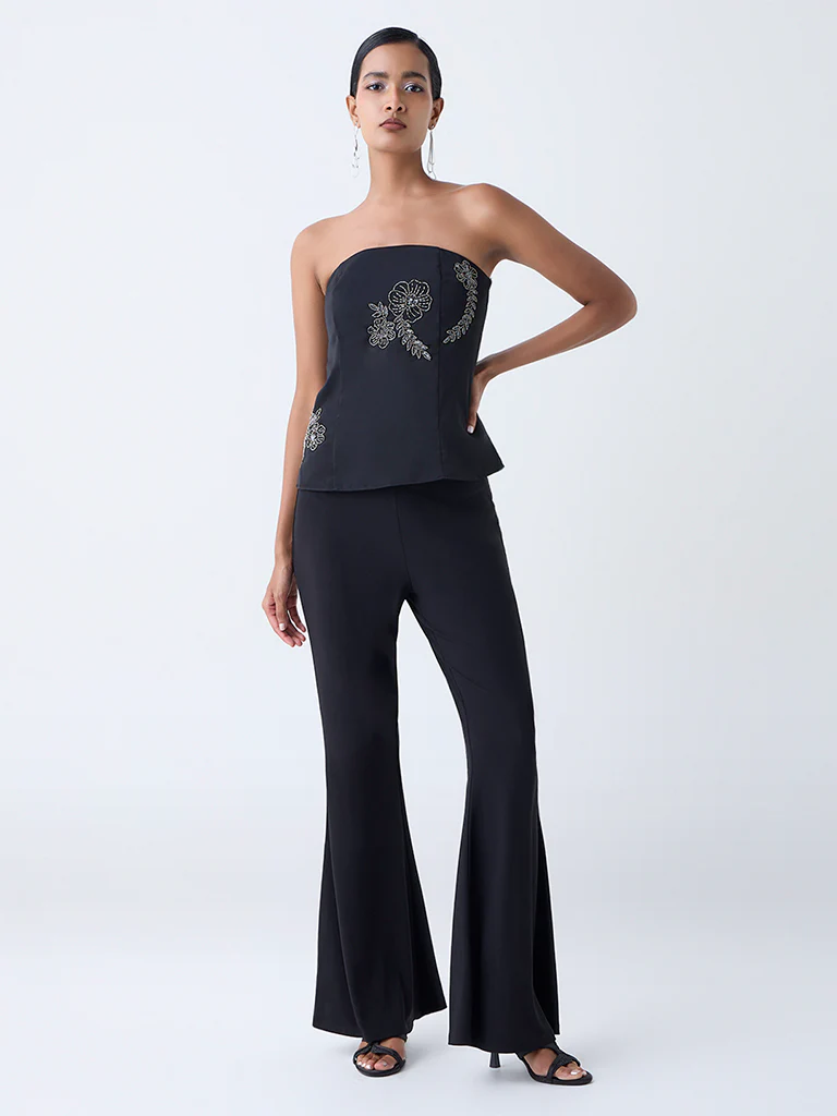 Vark Black Embellished Off-Shoulder Top - Image 2