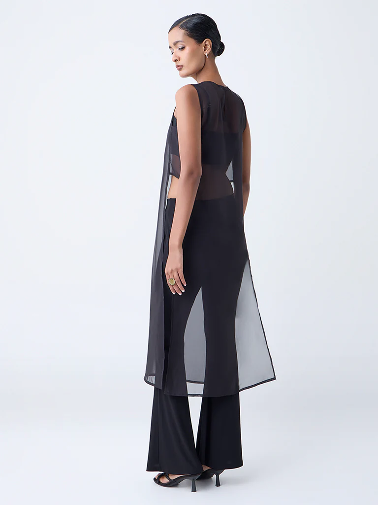 Vark Black Embellished Sheer Kurta with Inner - Image 4