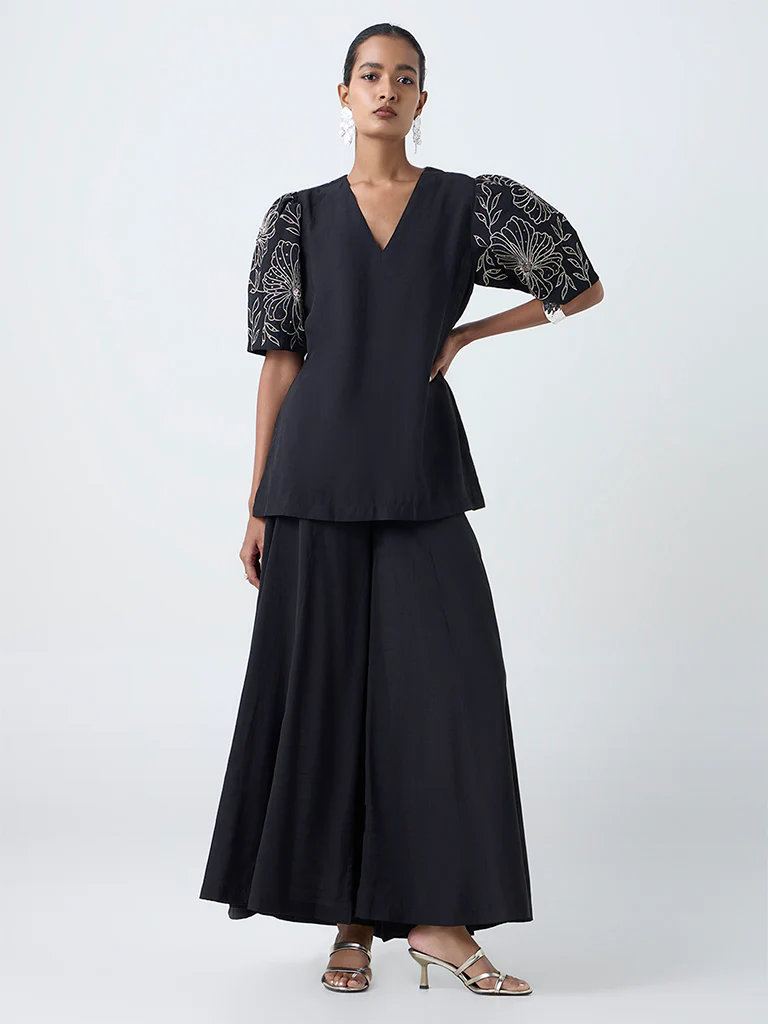 Vark Black Embroidered Ethnic Set - Image 2