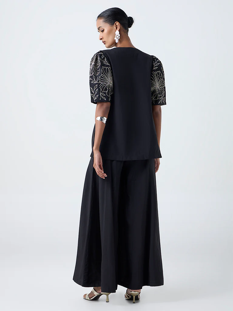 Vark Black Embroidered Ethnic Set - Image 4