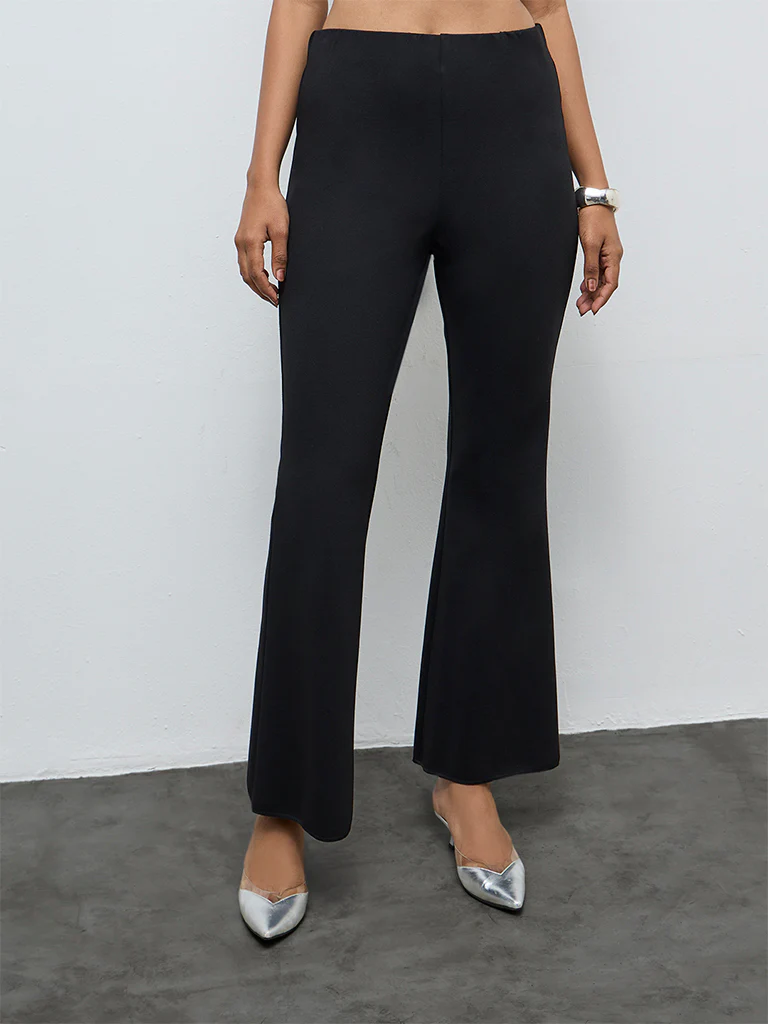 Vark Black Flared Cotton Pants