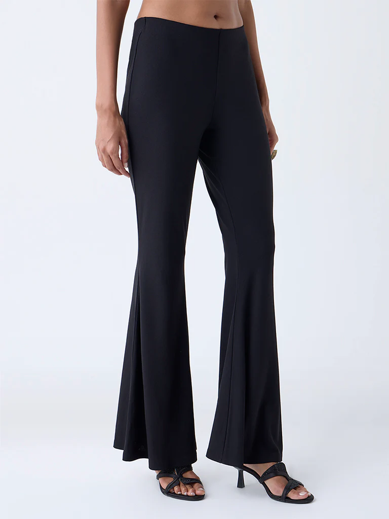 Vark Black Flared Solid Pants
